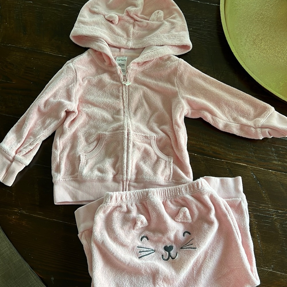 Zip jacket and matching pants set.